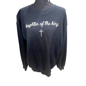 Gildan Heavy Blend "Daughter Of The King" Black Sweatshirt L Womens Casual Faith